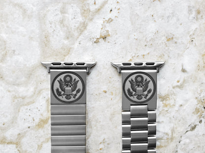 Engraved Watch Band Compatible with Apple iWatch Ultra 2 9 8 7 SE 6 5 4 3 2 1 Case 38mm 40mm 41mm 42mm 44mm 45mm 49mm St Steel Strap AS1
