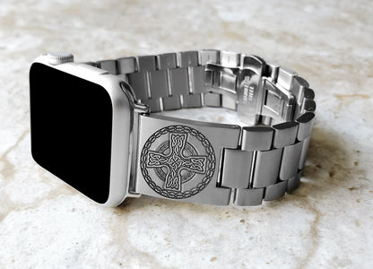 Engraved Watch Band Compatible with Apple iWatch Ultra 2 49mm and 9 8 Series 41mm 45mm Case Silver Stainless Steel Tooled Bracelet Strap CC2
