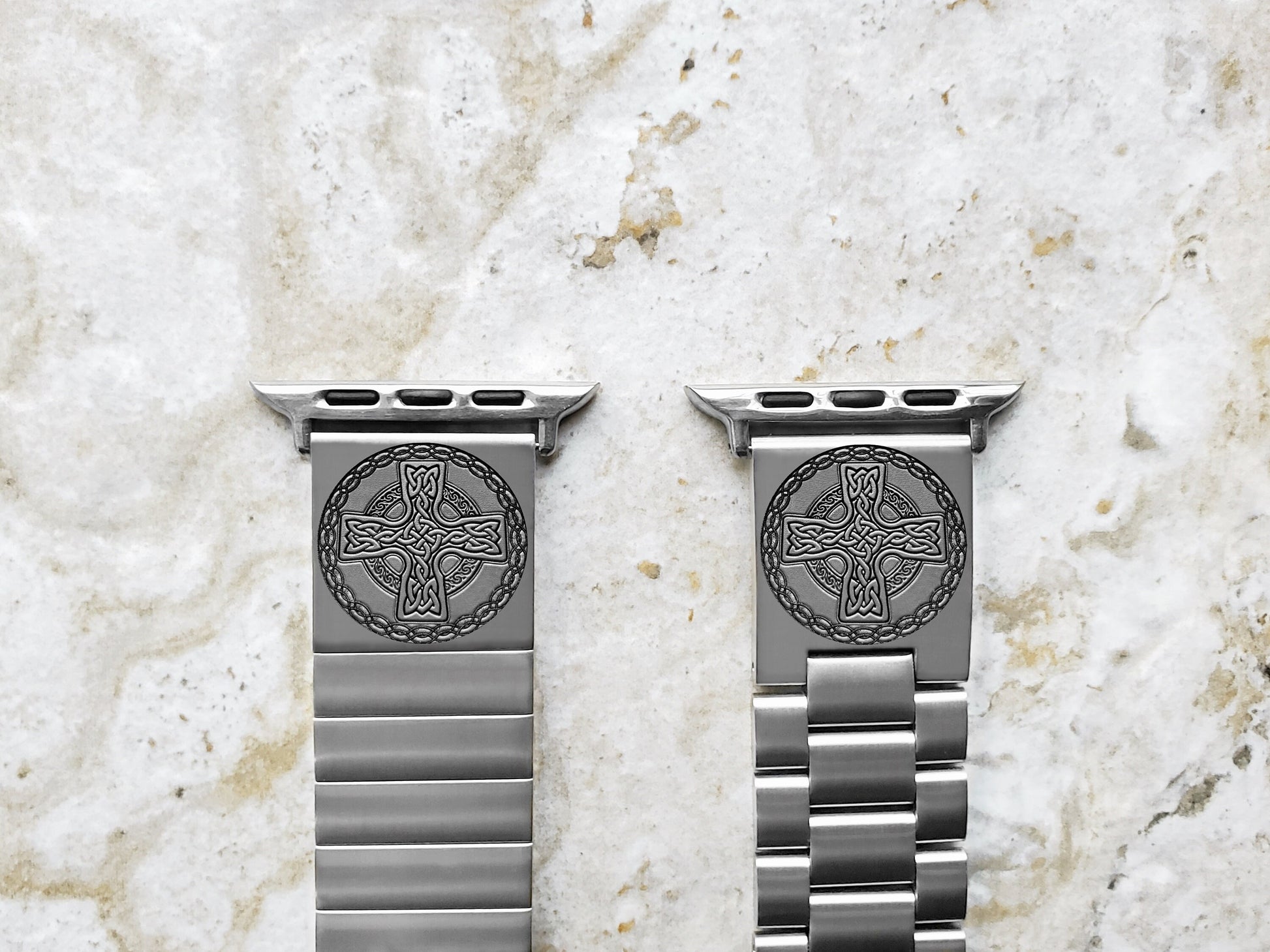 Engraved Watch Band Compatible with Apple iWatch Ultra 2 49mm and 9 8 Series 41mm 45mm Case Silver Stainless Steel Tooled Bracelet Strap CC2