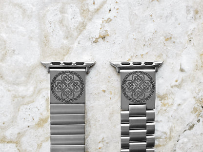 Engraved Watch Band Compatible with Apple iWatch Ultra 2 49mm and 9 8 Series 41mm 45mm Case Silver Stainless Steel Tooled Bracelet Strap CC3