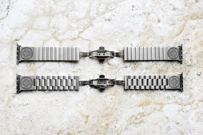 Engraved Watch Band Compatible with Apple iWatch Ultra 2 49mm and 9 8 Series 41mm 45mm Case Silver Stainless Steel Tooled Bracelet Strap CC3