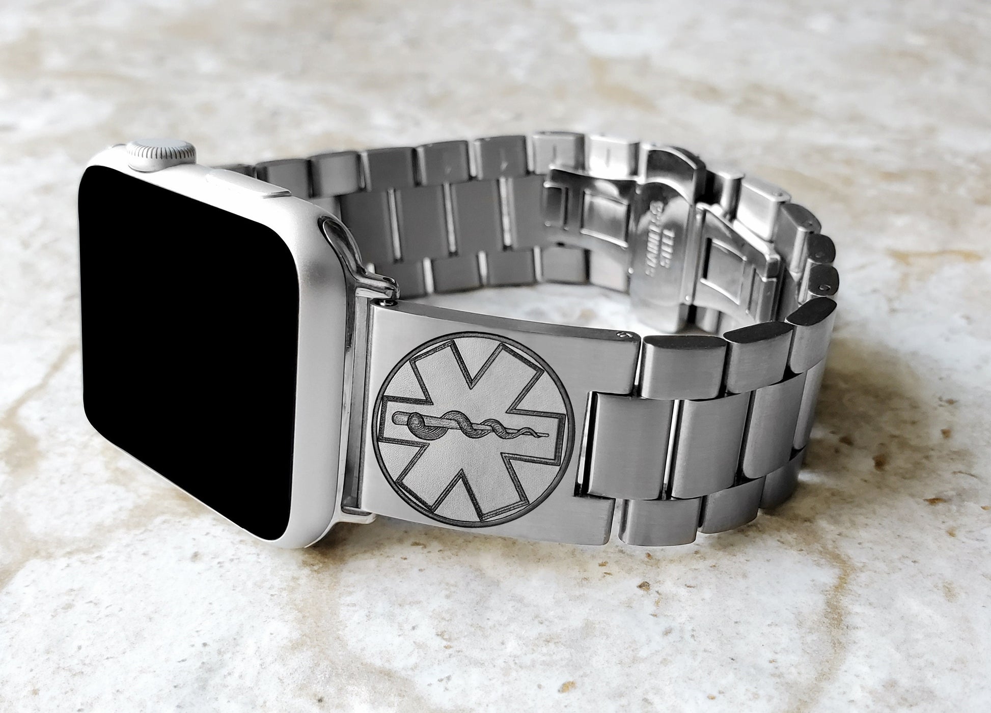 Engraved Watch Band Compatible with Apple iWatch Ultra 2 49mm and 9 8 Series 41mm 45mm Case Silver Stainless Steel Tooled Bracelet Strap MS2