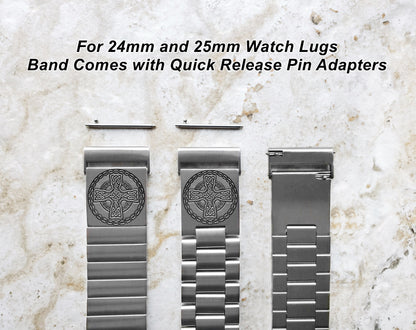 Engraved Watch Band for 22mm 24mm 25mm Lugs Traditional Casual Luxury and Smartwatches Silver Color Stainless Steel Strap Bracelet CC2