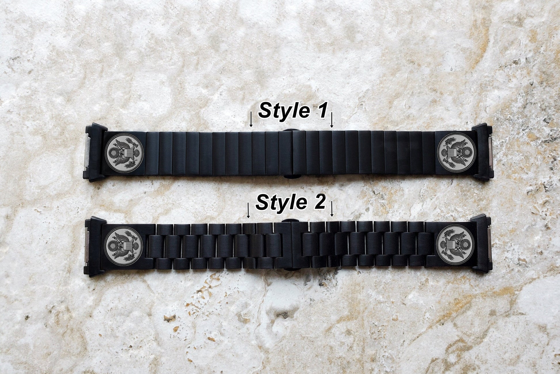 Engraved Watch Band Compatible with Fitbit Ionic Smartwatches Black Color Stainless Steel Strap Bracelet with Quick Release Adapters AS1