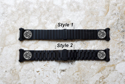 Engraved Watch Band Compatible with Fitbit Ionic Smartwatches Black Color Stainless Steel Strap Bracelet with Quick Release Adapters AS1