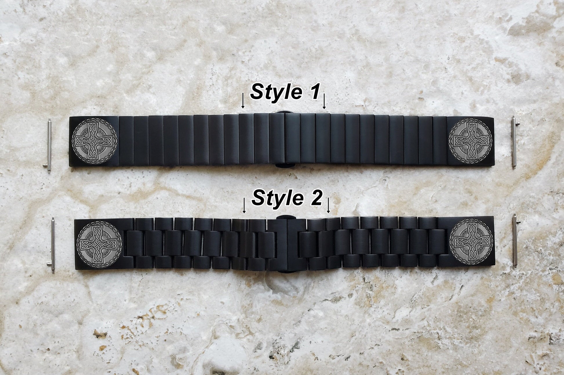 Engraved Watch Band for 22mm Width Lugs Traditional Casual Luxury and Smartwatches Black Color Stainless Steel Bracelet Strap CC2