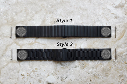 Engraved Watch Band for 22mm Width Lugs Traditional Casual Luxury and Smartwatches Black Color Stainless Steel Bracelet Strap CC2