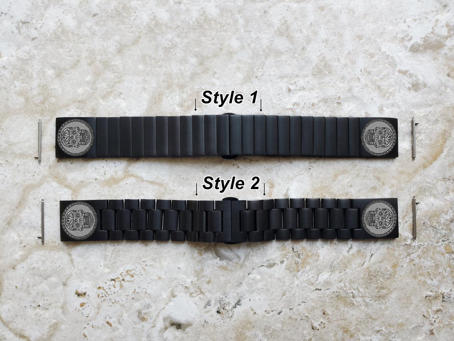 Engraved Watch Band for 22mm Width Lugs Traditional Casual Luxury and Smartwatches Black Color Stainless Steel Bracelet Strap SS2