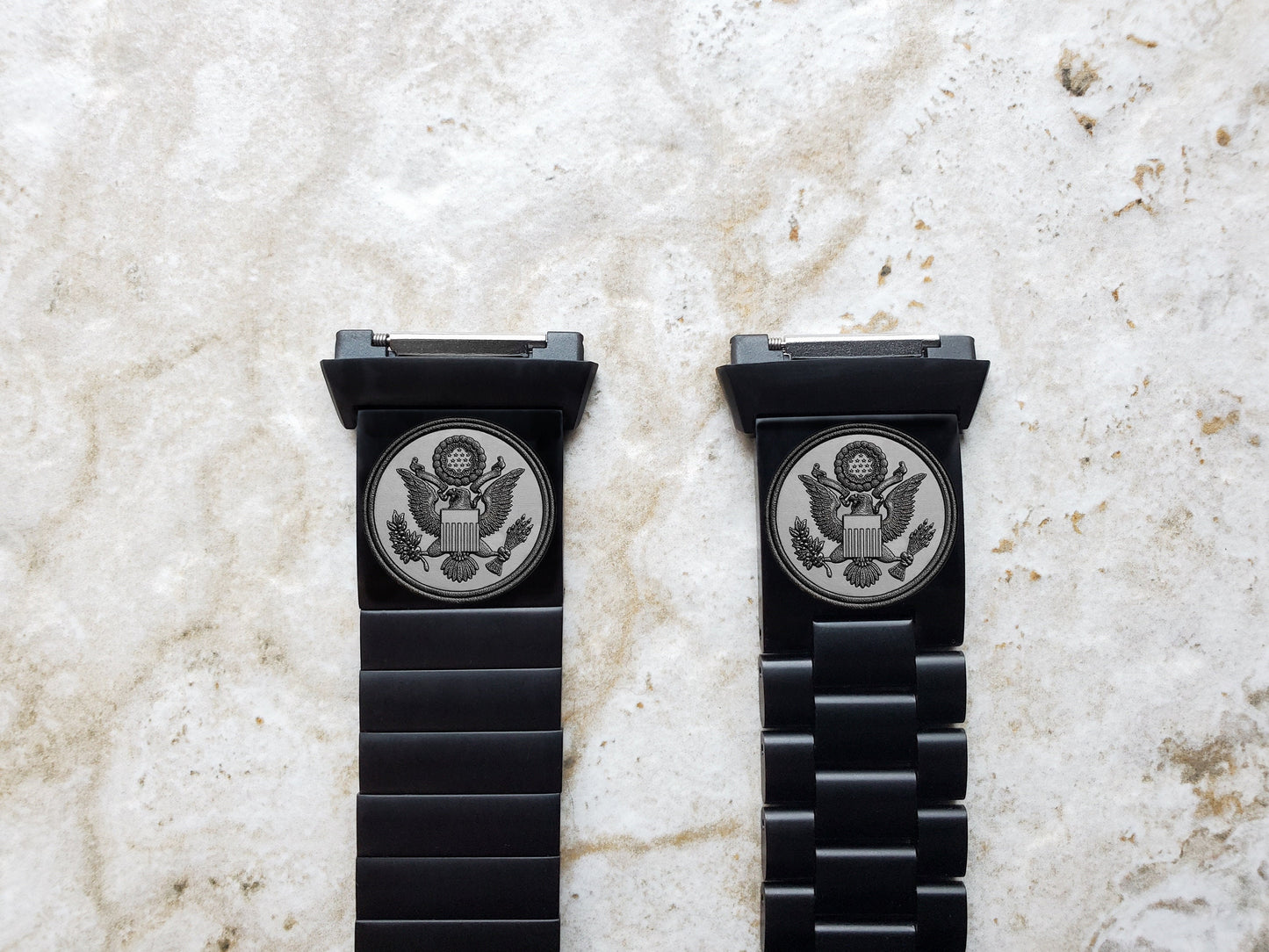 Engraved Watch Band Compatible with Fitbit Ionic Smartwatches Black Color Stainless Steel Strap Bracelet with Quick Release Adapters AS1