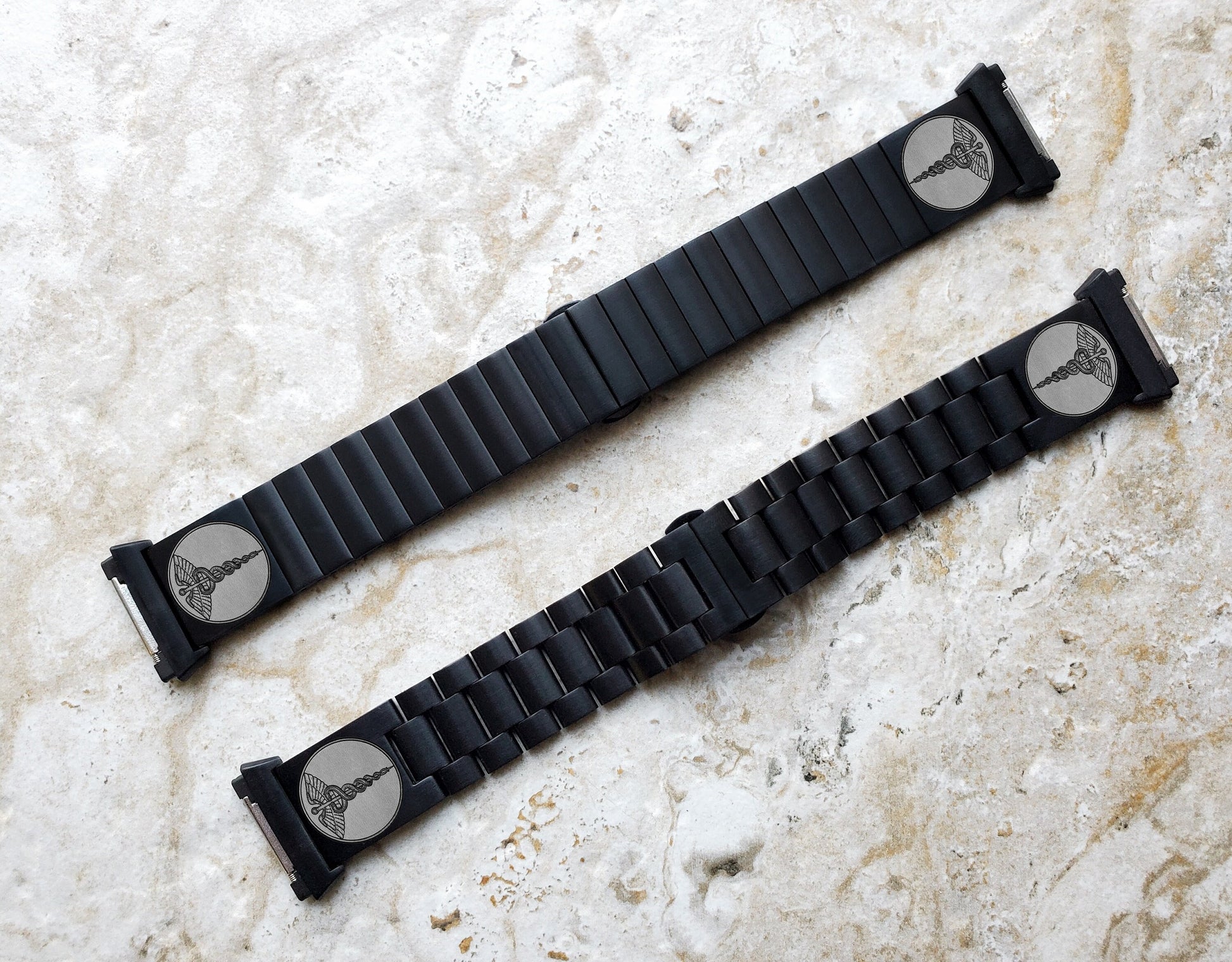 Engraved Watch Band Compatible with Fitbit Ionic Smartwatches Black Color Stainless Steel Strap Bracelet with Quick Release Adapters MS1