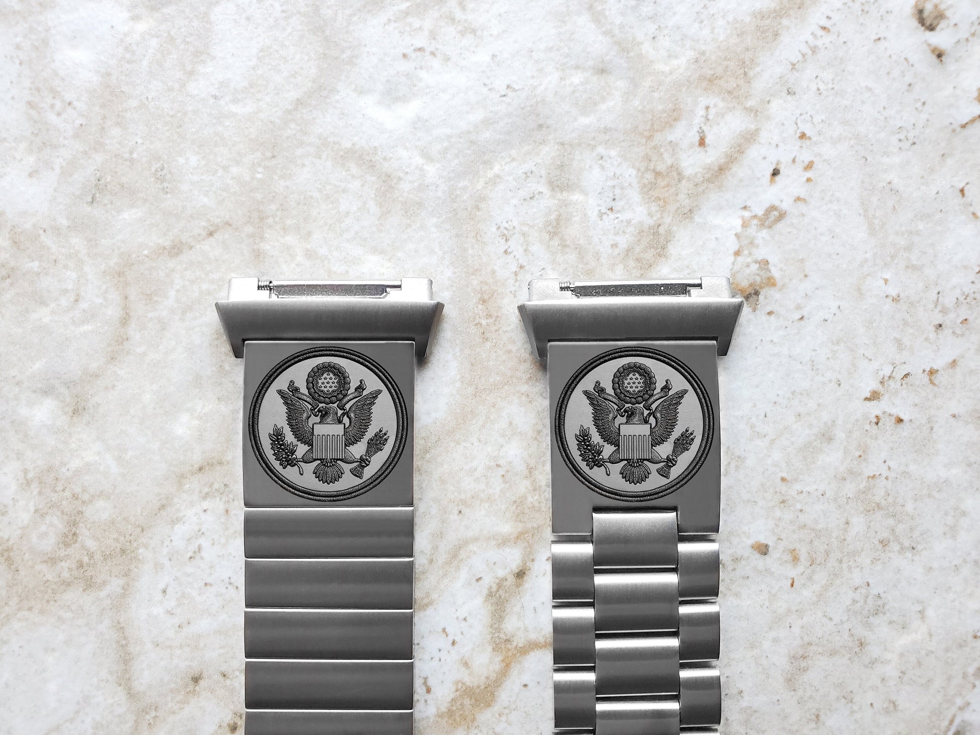 Engraved Watch Band Compatible with Fitbit Ionic Smartwatches Silver Color Stainless Steel Strap Bracelet with Quick Release Adapters AS1