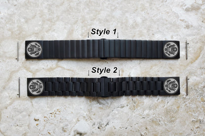 Engraved Watch Band for 22mm Width Lugs Traditional Casual Luxury and Smartwatches Black Color Stainless Steel Bracelet Strap AS1