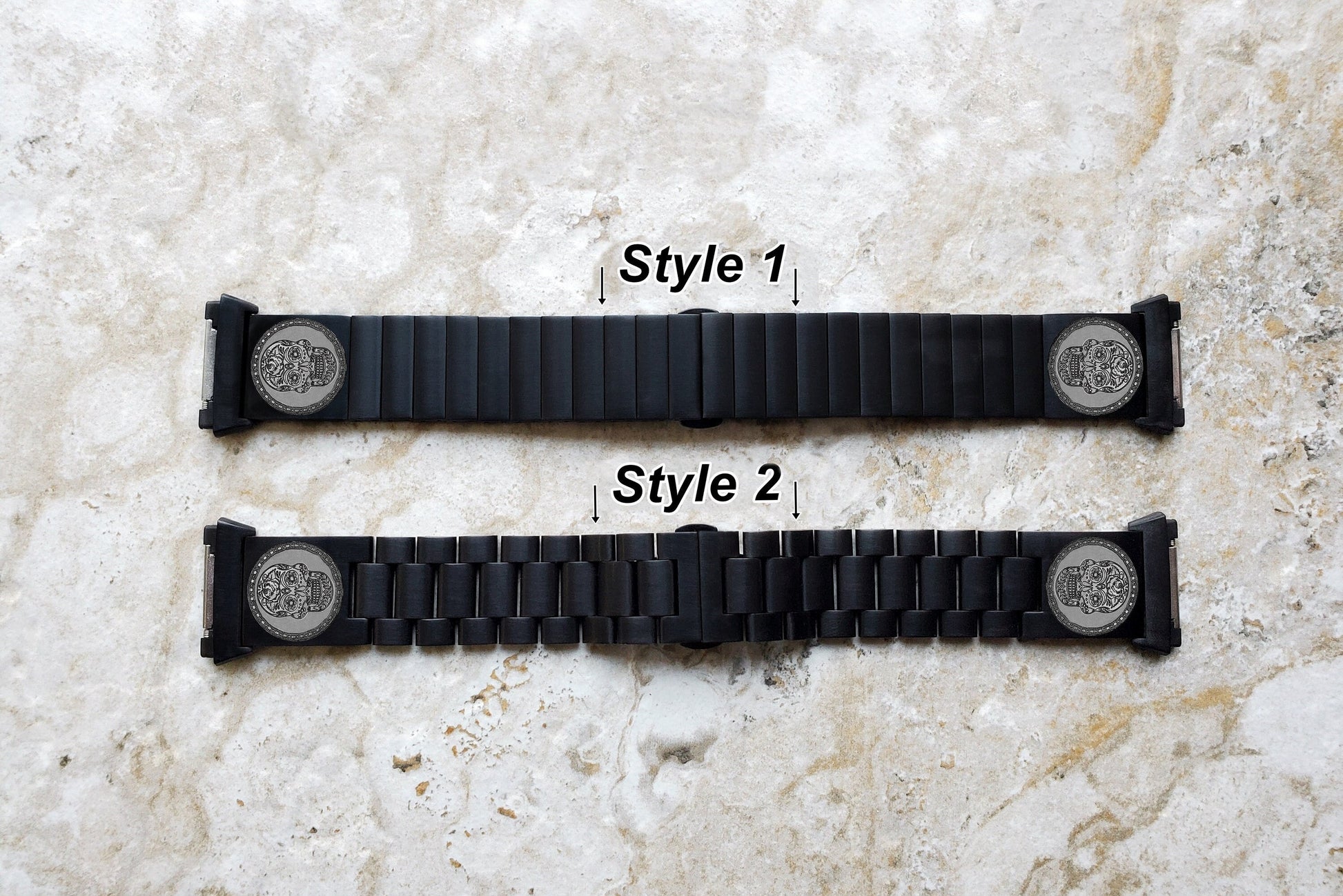 Engraved Watch Band Compatible with Fitbit Ionic Smartwatches Black Color Stainless Steel Strap Bracelet with Quick Release Adapters SS2