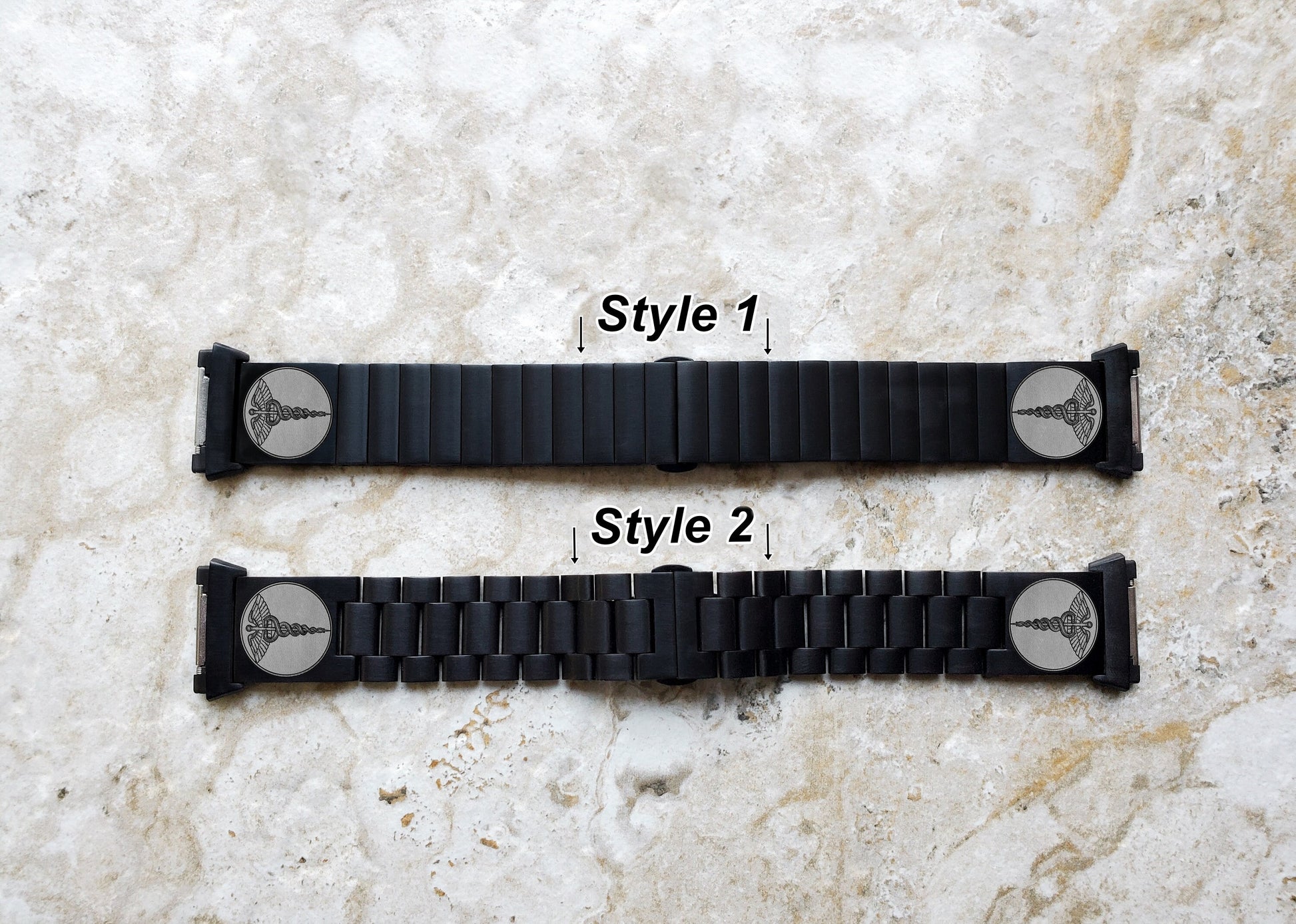 Engraved Watch Band Compatible with Fitbit Ionic Smartwatches Black Color Stainless Steel Strap Bracelet with Quick Release Adapters MS1