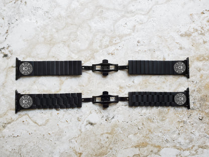 Engraved Watch Band Compatible with Apple iWatch Ultra 2 9 8 7 SE 6 5 4 3 2 1 Case 38mm 40mm 41mm 42mm 44mm 45mm 49mm Black St Steel SC3