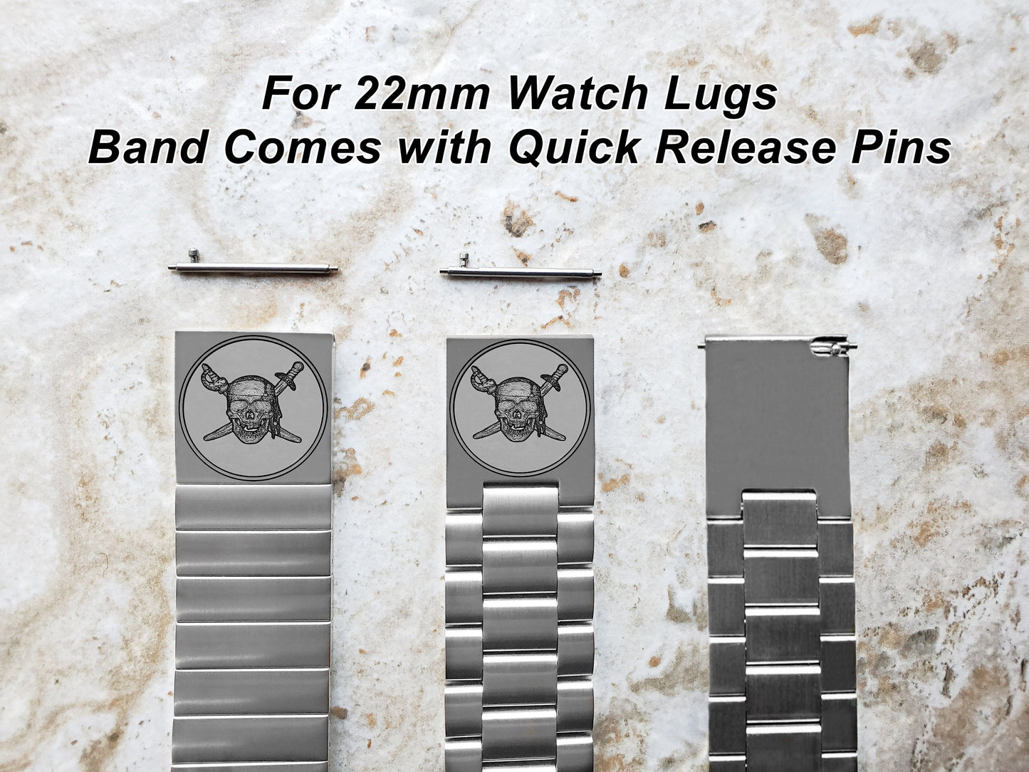 Pirate Skull Swords Jolly Roger Watch Band 22mm 24mm 25mm Lugs Traditional Luxury Smartwatches Silver Stainless Steel Bracelet Strap PS2