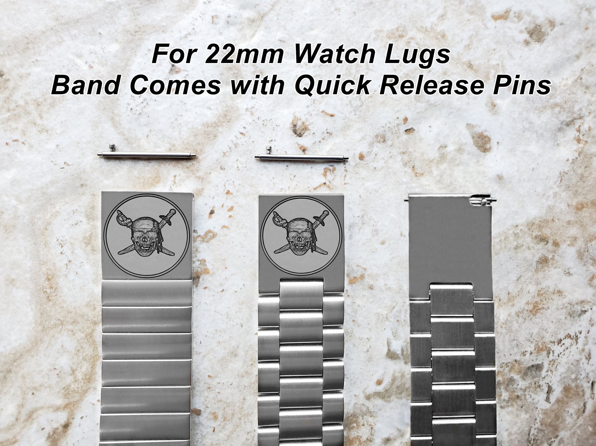 Pirate Skull Swords Jolly Roger Watch Band 22mm 24mm 25mm Lugs Traditional Luxury Smartwatches Silver Stainless Steel Bracelet Strap PS2