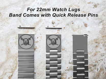 Pirate Skull Swords Jolly Roger Watch Band 22mm 24mm 25mm Lugs Traditional Luxury Smartwatches Silver Stainless Steel Bracelet Strap PS2