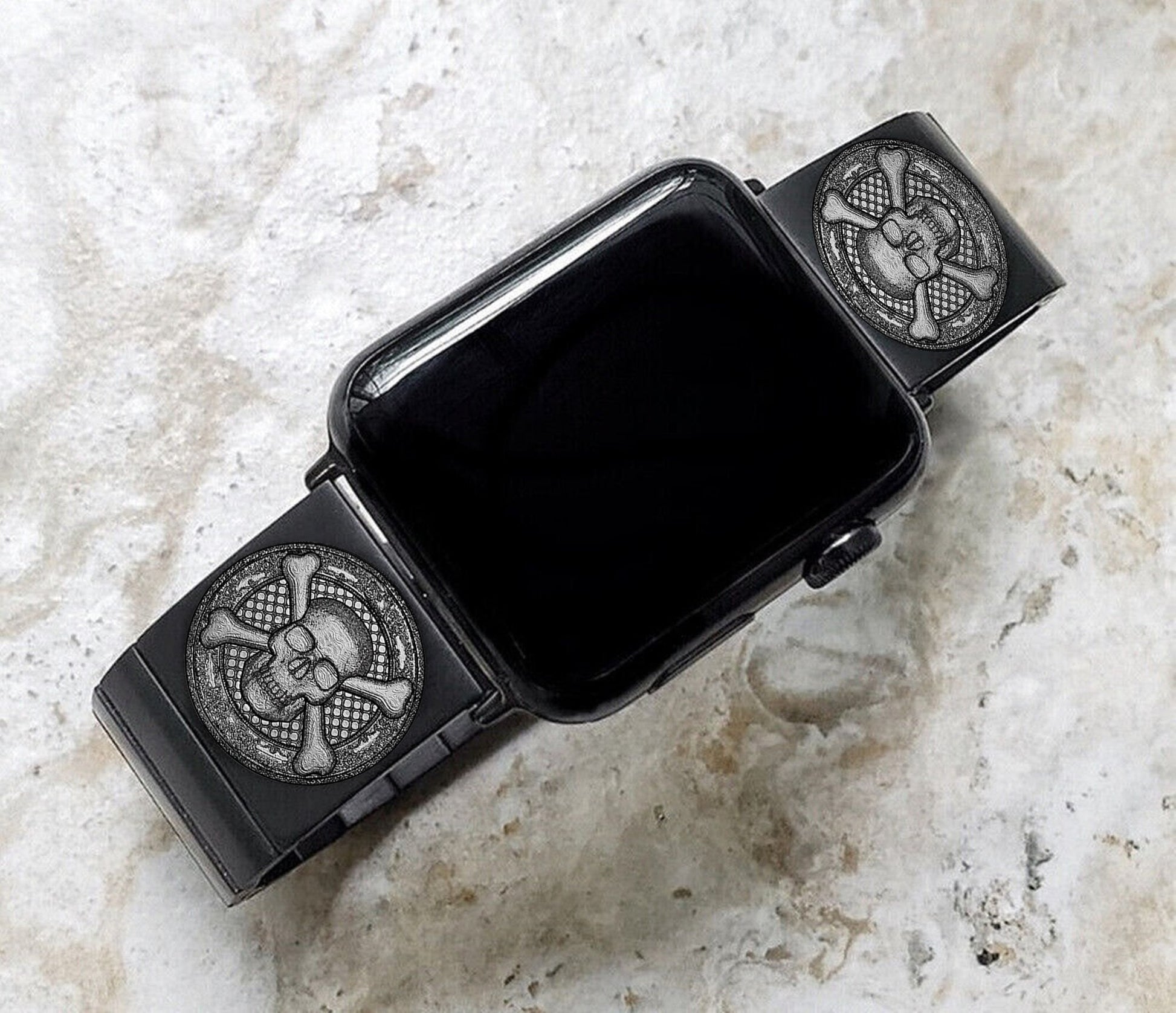 Engraved Watch Band Compatible with Apple iWatch Ultra 2 9 8 7 SE 6 5 4 3 2 1 Case 38mm 40mm 41mm 42mm 44mm 45mm 49mm Black St Steel SC3