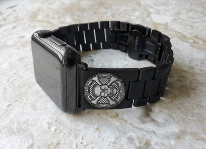 Engraved Watch Band Compatible with Apple iWatch Ultra 2 9 8 7 SE 6 5 4 3 2 1 Case 38mm 40mm 41mm 42mm 44mm 45mm 49mm Black St Steel SC3