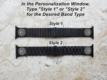 Engraved Watch Band Compatible with Apple iWatch Ultra 2 9 8 7 SE 6 5 4 3 2 1 Case 38mm 40mm 41mm 42mm 44mm 45mm 49mm Black St Steel SC3
