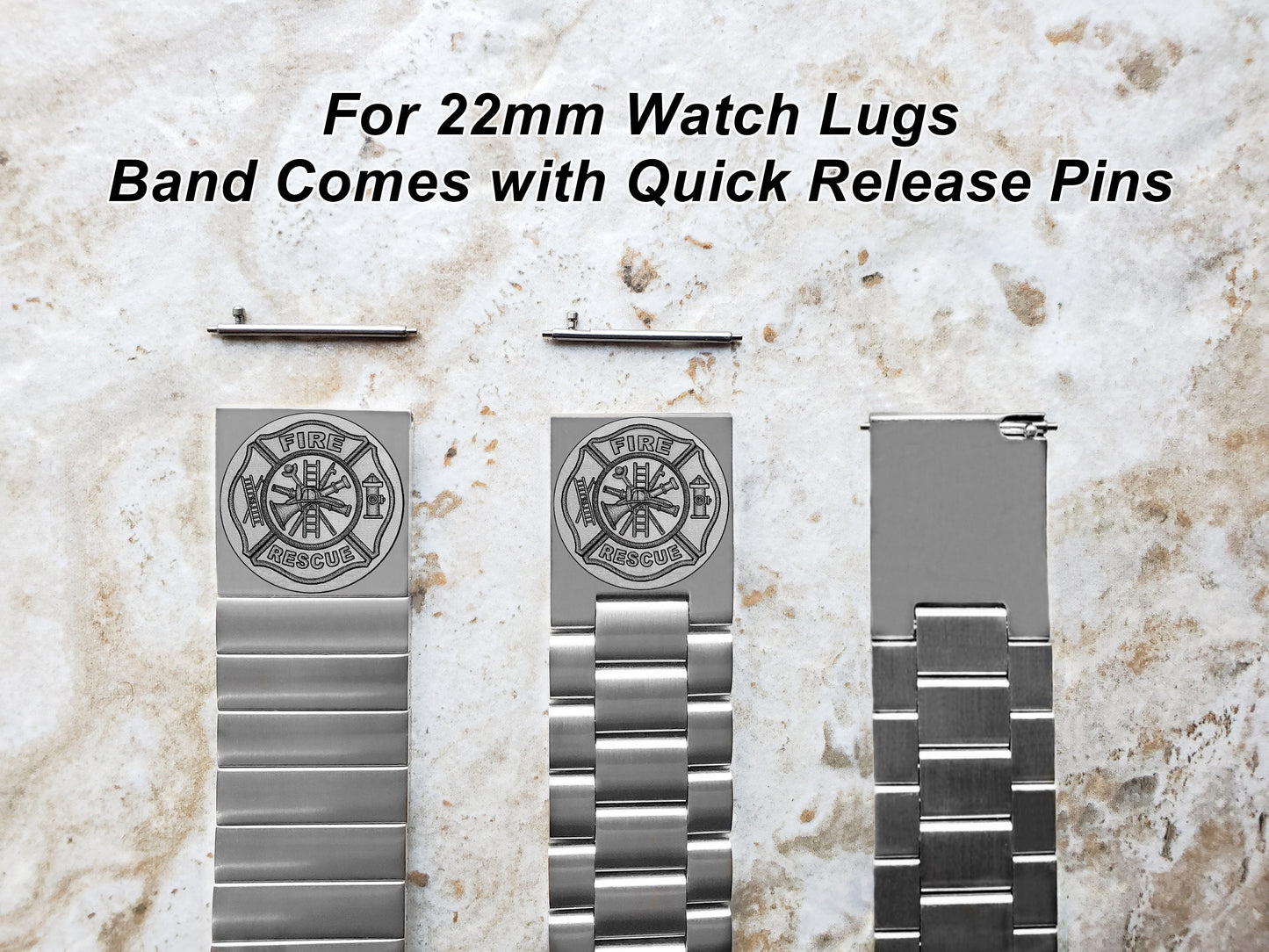Engraved Watch Band for 22mm 24mm 25mm Lugs Traditional Casual Luxury and Smartwatches Silver Color Stainless Steel Bracelet Strap F1