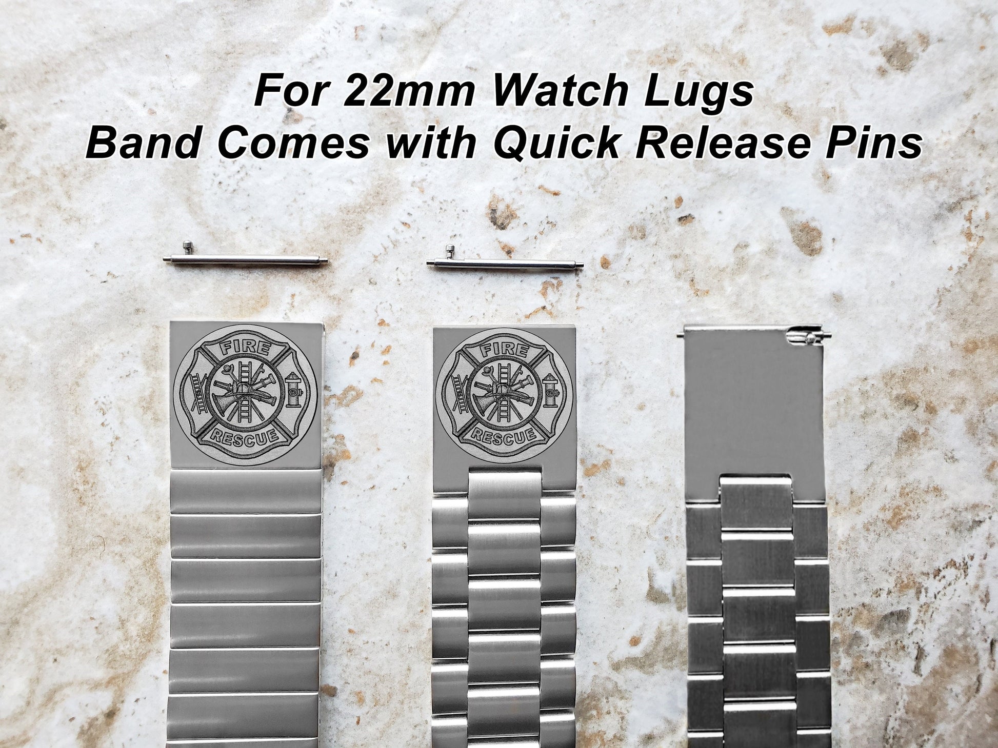 Engraved Watch Band for 22mm 24mm 25mm Lugs Traditional Casual Luxury and Smartwatches Silver Color Stainless Steel Bracelet Strap F1