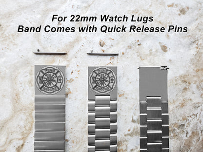 Engraved Watch Band for 22mm 24mm 25mm Lugs Traditional Casual Luxury and Smartwatches Silver Color Stainless Steel Bracelet Strap F1