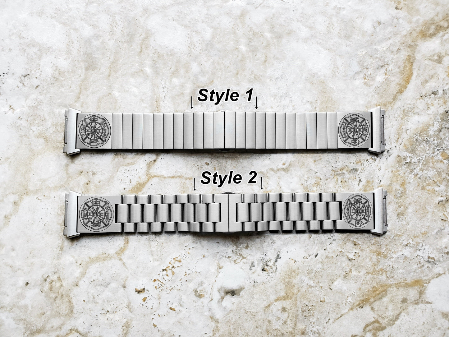 Engraved Watch Band Compatible with Fitbit Ionic Smartwatches Silver Color Stainless Steel Bracelet Strap with Quick Release Adapters F1