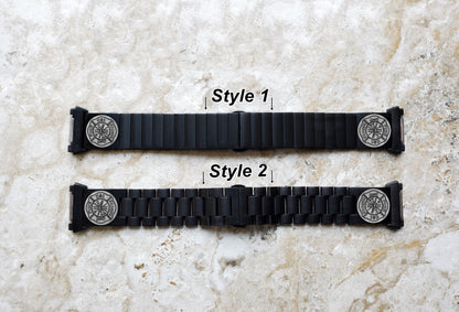 Engraved Watch Band Compatible with Fitbit Ionic Smartwatches Black Color Stainless Steel Bracelet Strap with Quick Release Adapters F1