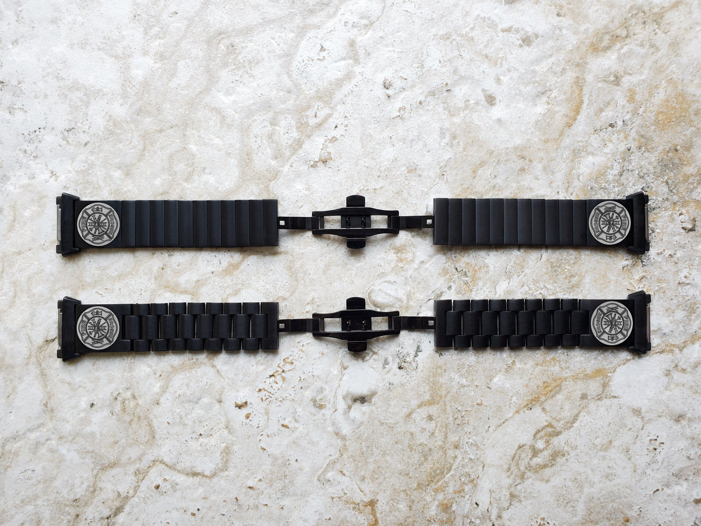 Engraved Watch Band Compatible with Fitbit Ionic Smartwatches Black Color Stainless Steel Bracelet Strap with Quick Release Adapters F1