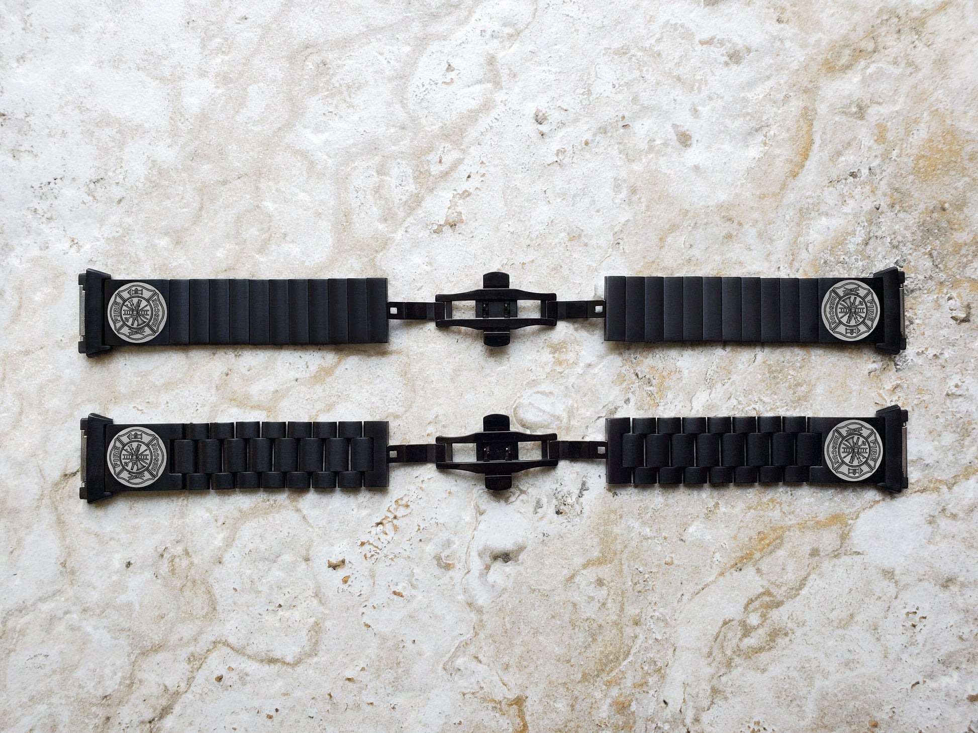 Engraved Watch Band Compatible with Fitbit Ionic Smartwatches Black Color Stainless Steel Bracelet Strap with Quick Release Adapters F1