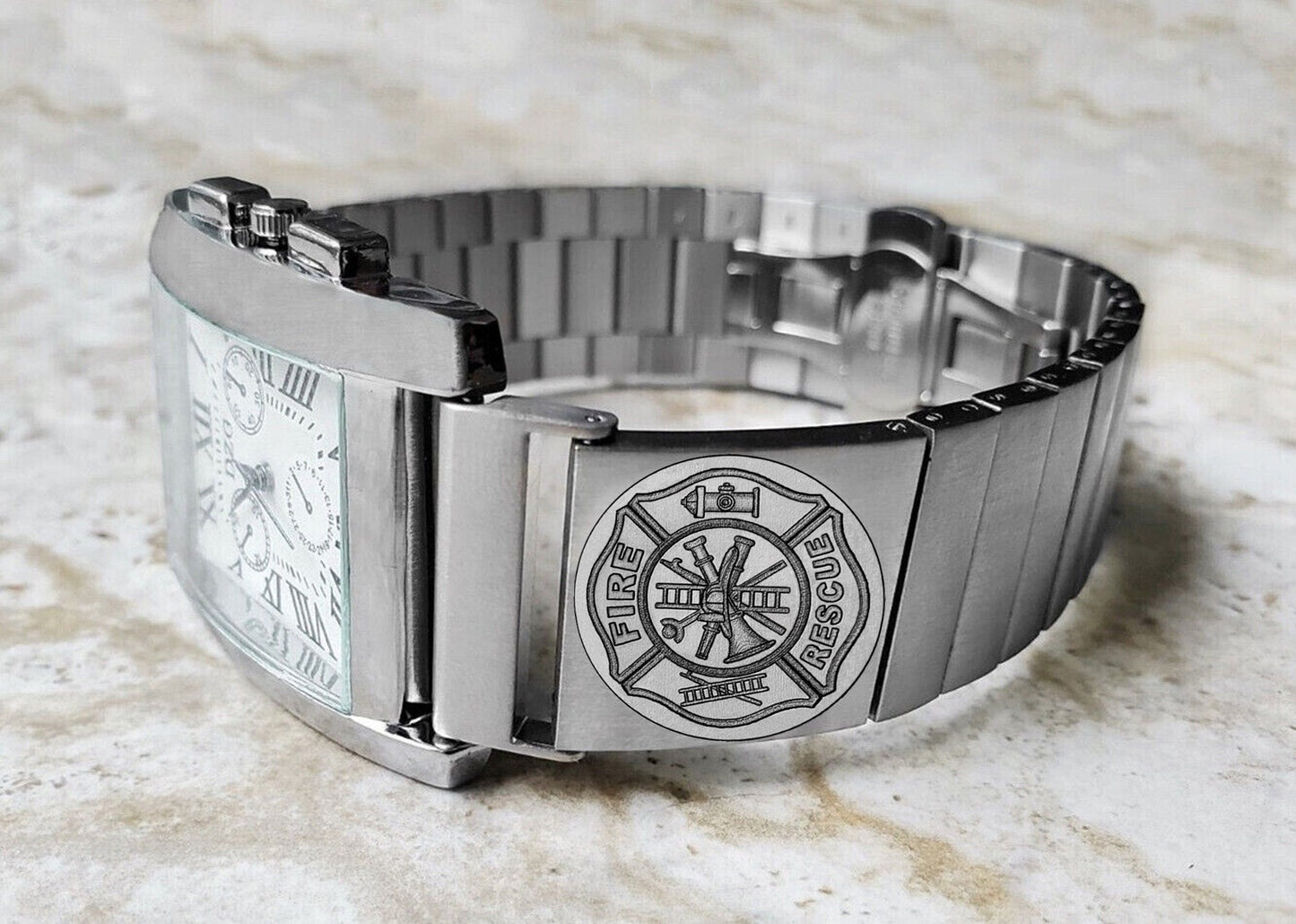 Engraved Watch Band for 22mm 24mm 25mm Lugs Traditional Casual Luxury and Smartwatches Silver Color Stainless Steel Bracelet Strap F1