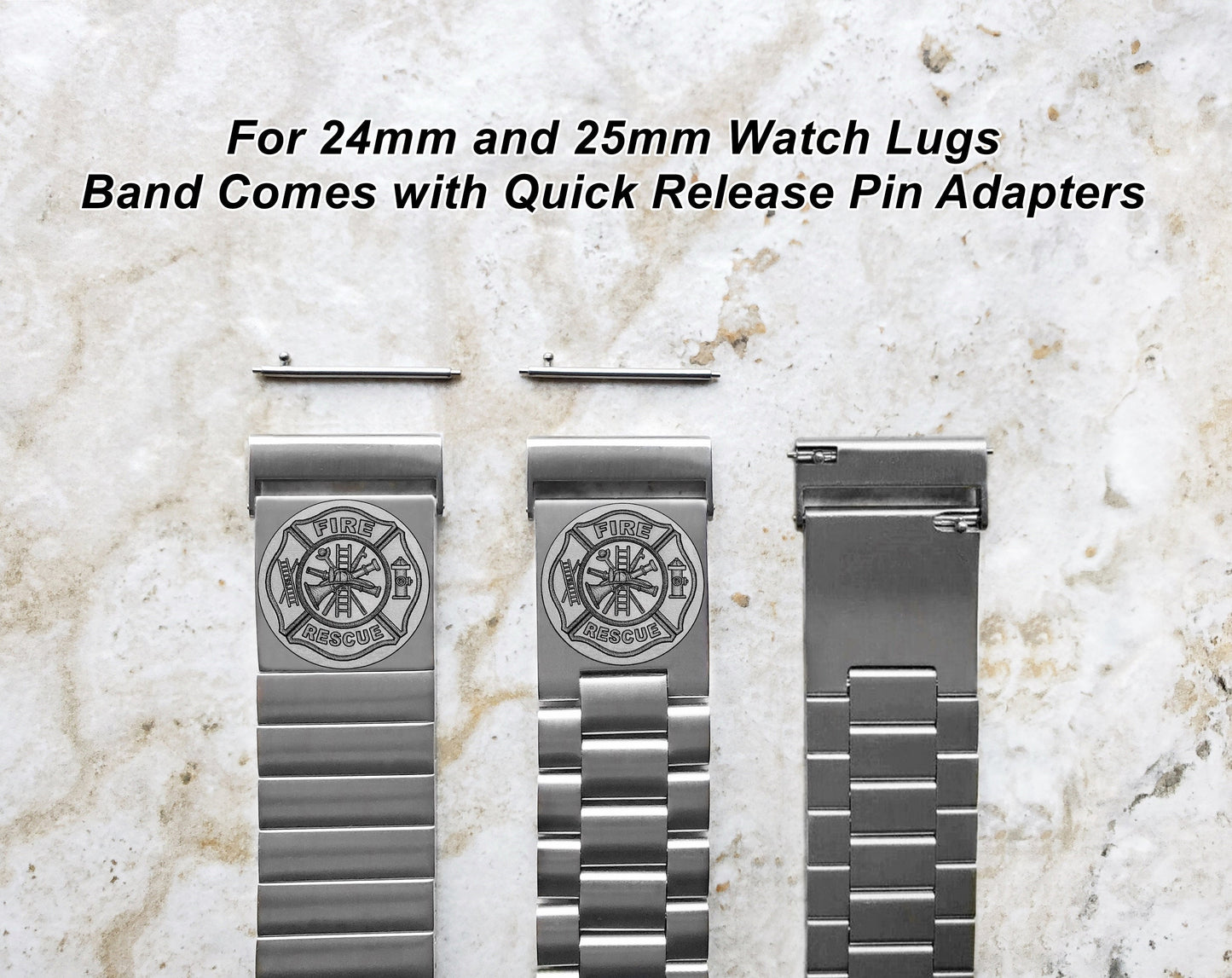 Engraved Watch Band for 22mm 24mm 25mm Lugs Traditional Casual Luxury and Smartwatches Silver Color Stainless Steel Bracelet Strap F1