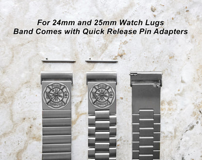 Engraved Watch Band for 22mm 24mm 25mm Lugs Traditional Casual Luxury and Smartwatches Silver Color Stainless Steel Bracelet Strap F1