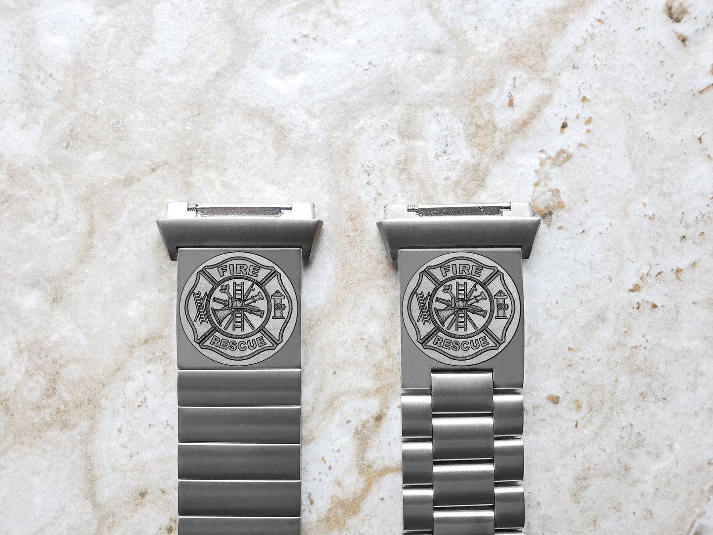 Engraved Watch Band Compatible with Fitbit Ionic Smartwatches Silver Color Stainless Steel Bracelet Strap with Quick Release Adapters F1