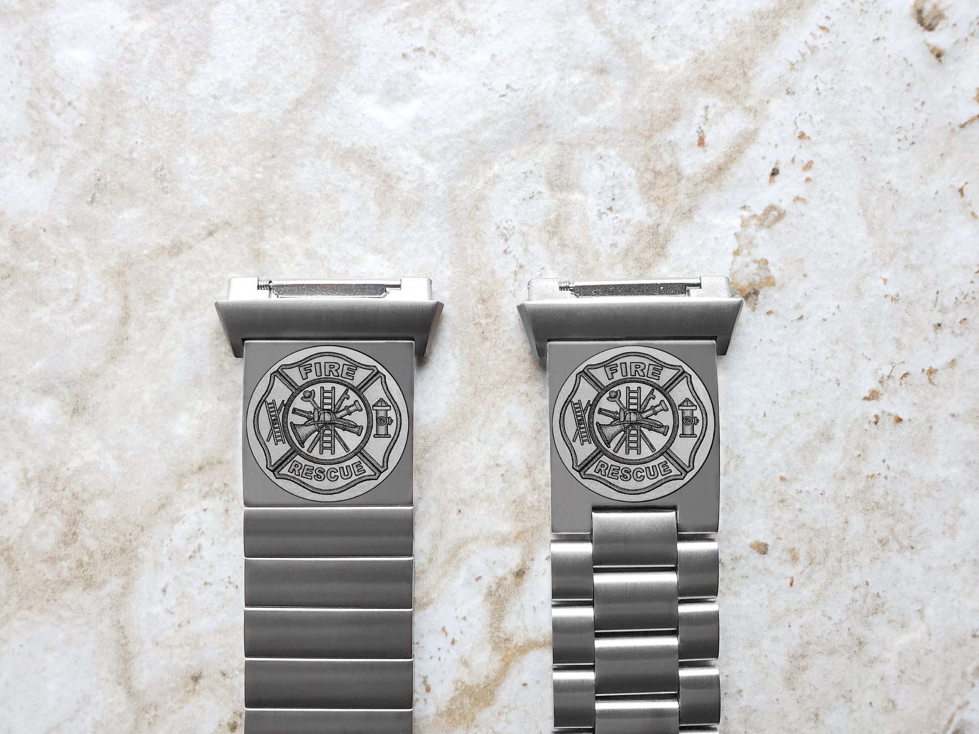 Engraved Watch Band Compatible with Fitbit Ionic Smartwatches Silver Color Stainless Steel Bracelet Strap with Quick Release Adapters F1