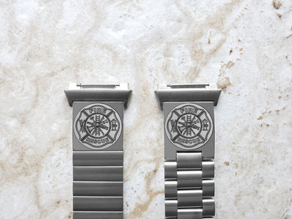 Engraved Watch Band Compatible with Fitbit Ionic Smartwatches Silver Color Stainless Steel Bracelet Strap with Quick Release Adapters F1