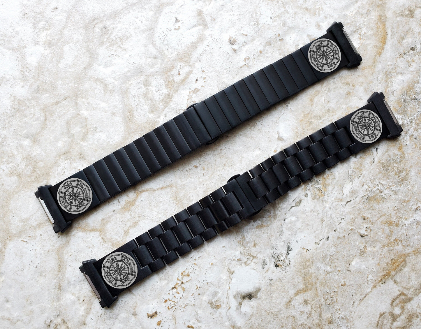 Engraved Watch Band Compatible with Fitbit Ionic Smartwatches Black Color Stainless Steel Bracelet Strap with Quick Release Adapters F1