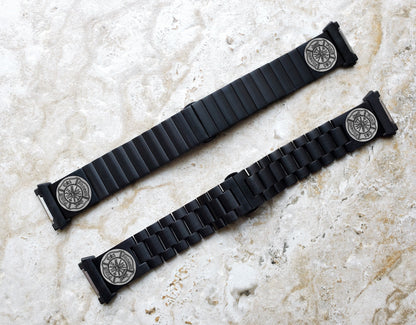 Engraved Watch Band Compatible with Fitbit Ionic Smartwatches Black Color Stainless Steel Bracelet Strap with Quick Release Adapters F1