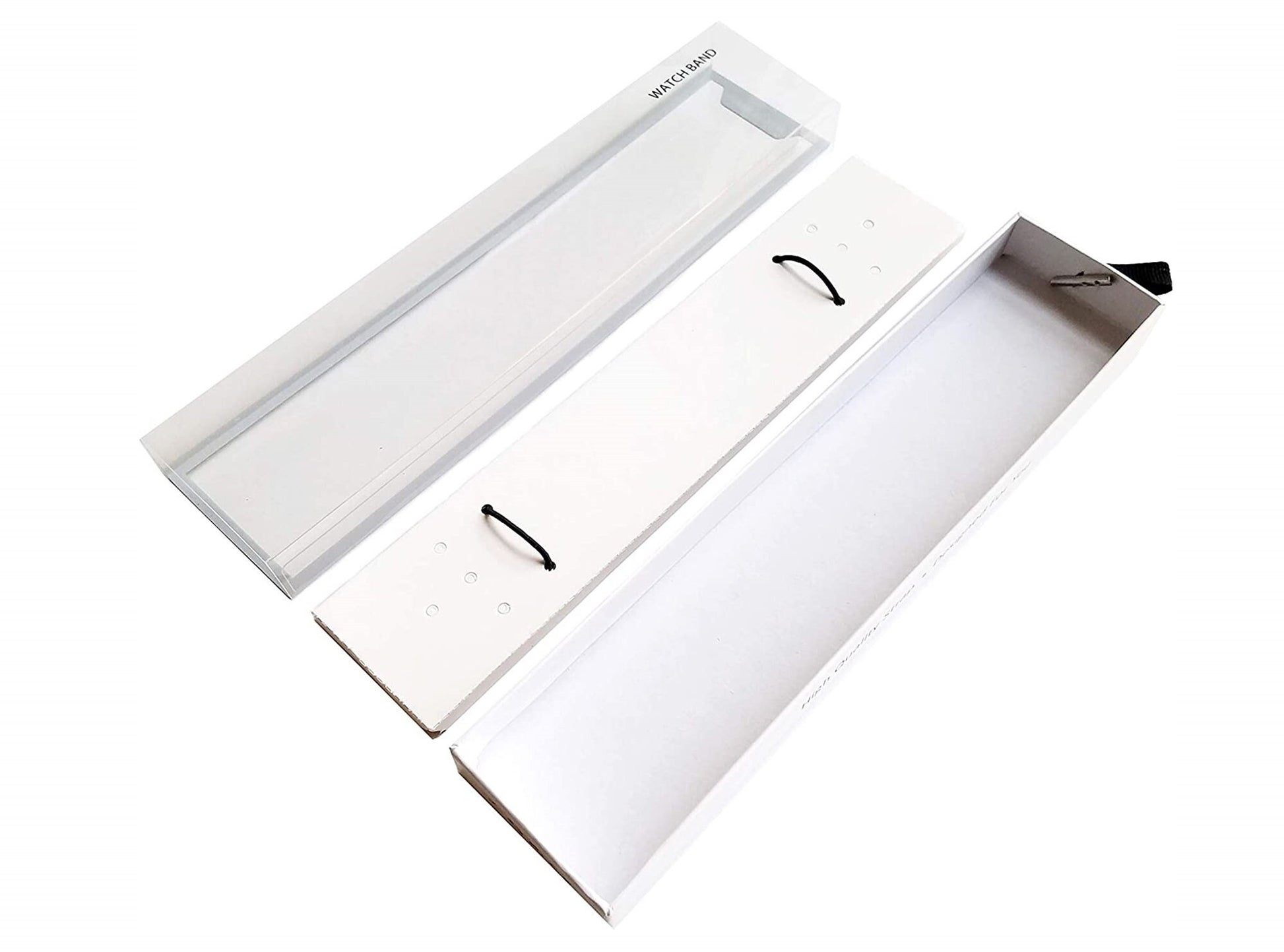 Durable Cardboard Boxes Size 8.75x2x0.75" for Watch Bands Straps Bracelet Jewelry Holder Packaging with Clear PVC Plastic Display