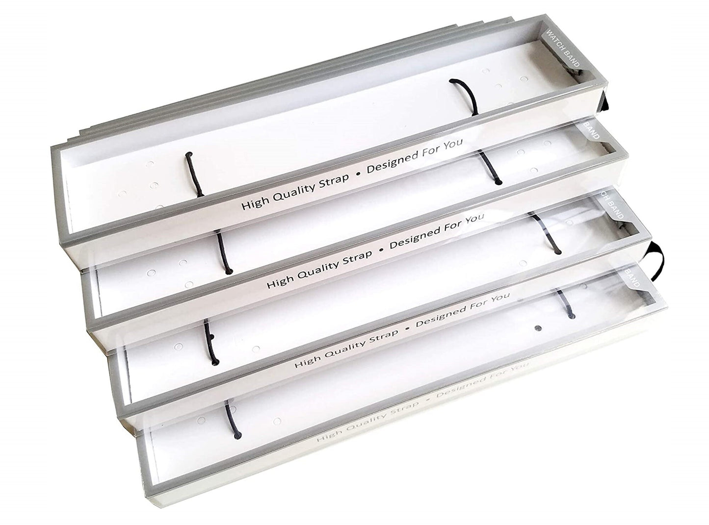 Durable Cardboard Boxes Size 8.75x2x0.75" for Watch Bands Straps Bracelet Jewelry Holder Packaging with Clear PVC Plastic Display