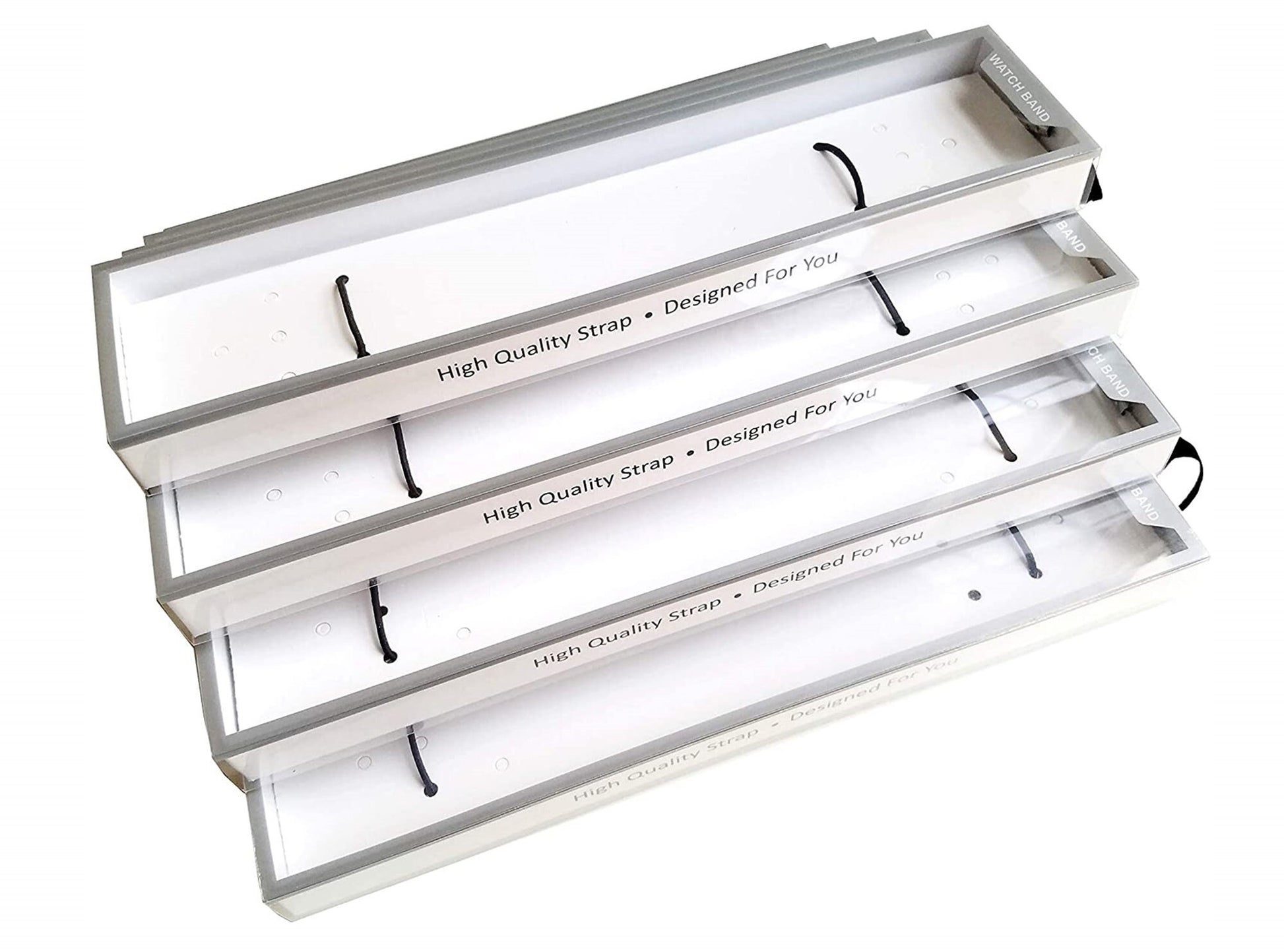Durable Cardboard Boxes Size 8.75x2x0.75" for Watch Bands Straps Bracelet Jewelry Holder Packaging with Clear PVC Plastic Display