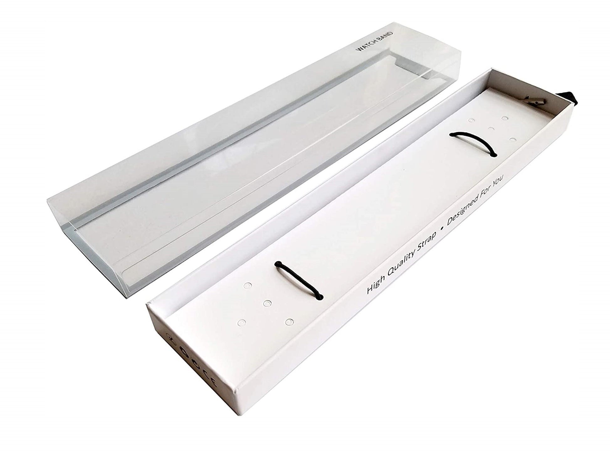 Durable Cardboard Boxes Size 8.75x2x0.75" for Watch Bands Straps Bracelet Jewelry Holder Packaging with Clear PVC Plastic Display
