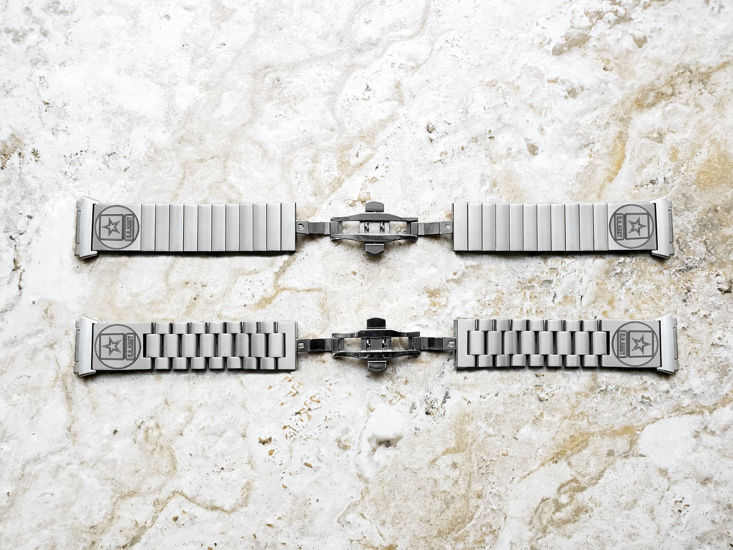 US Army Engraved Watch Band Compatible with Fitbit Ionic Smartwatches Silver Color Stainless Steel Bracelet Strap Quick Release Adapters US1
