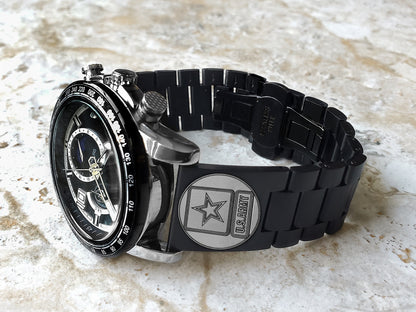 US Army Engraved Watch Band for 22mm Width Lugs Traditional Casual Luxury and Smartwatches Black Color Stainless Steel Strap Bracelet US1