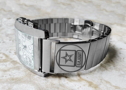 US Army Engraved Band for 22mm 24mm 25mm Lugs Traditional Casual Luxury and Smartwatches Silver Color Stainless Steel Bracelet Strap US1