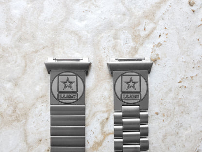 US Army Engraved Watch Band Compatible with Fitbit Ionic Smartwatches Silver Color Stainless Steel Bracelet Strap Quick Release Adapters US1