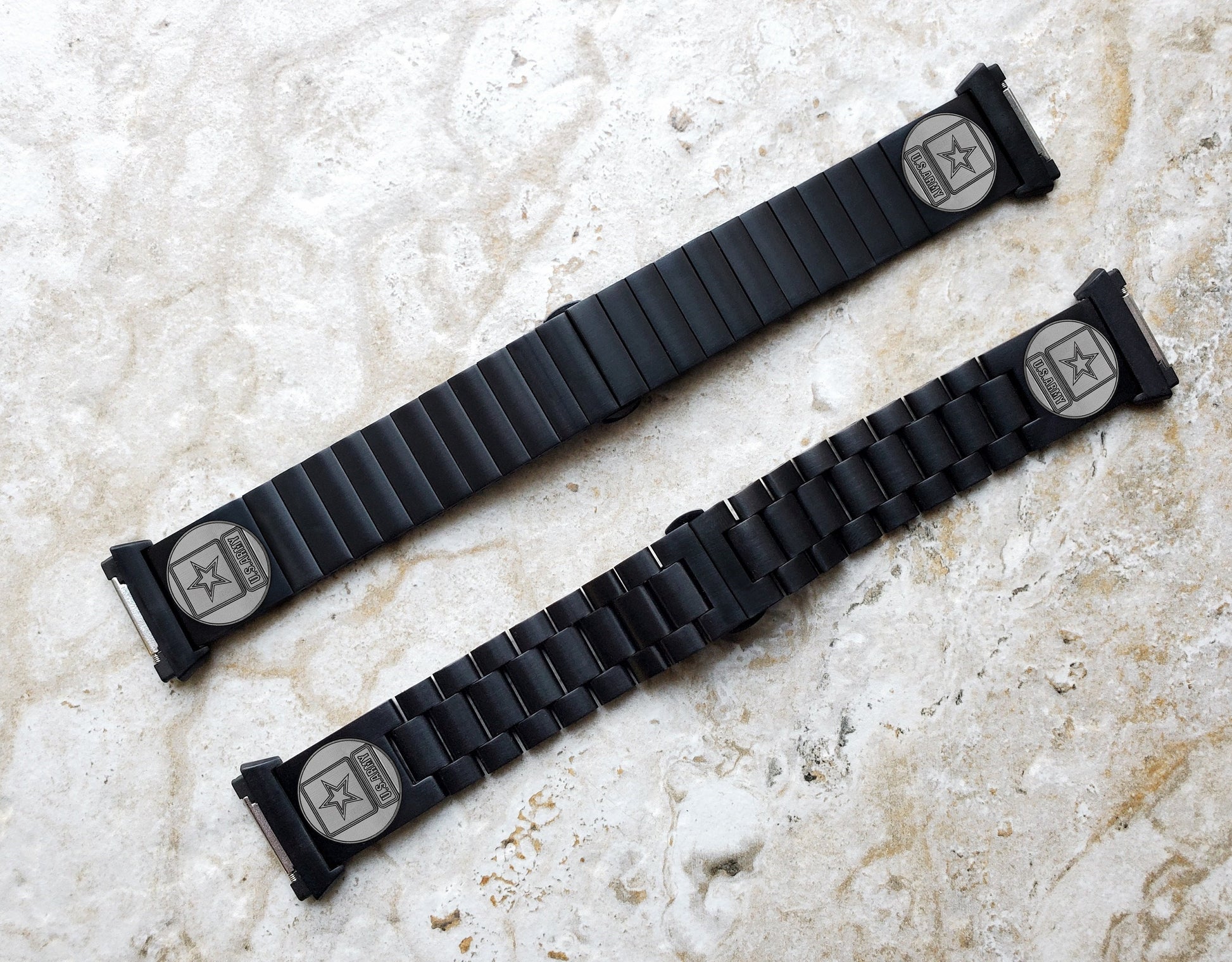 US Army Engraved Watch Band Compatible with Fitbit Ionic Smartwatches Black Color Stainless Steel Bracelet Strap Quick Release Adapters US1