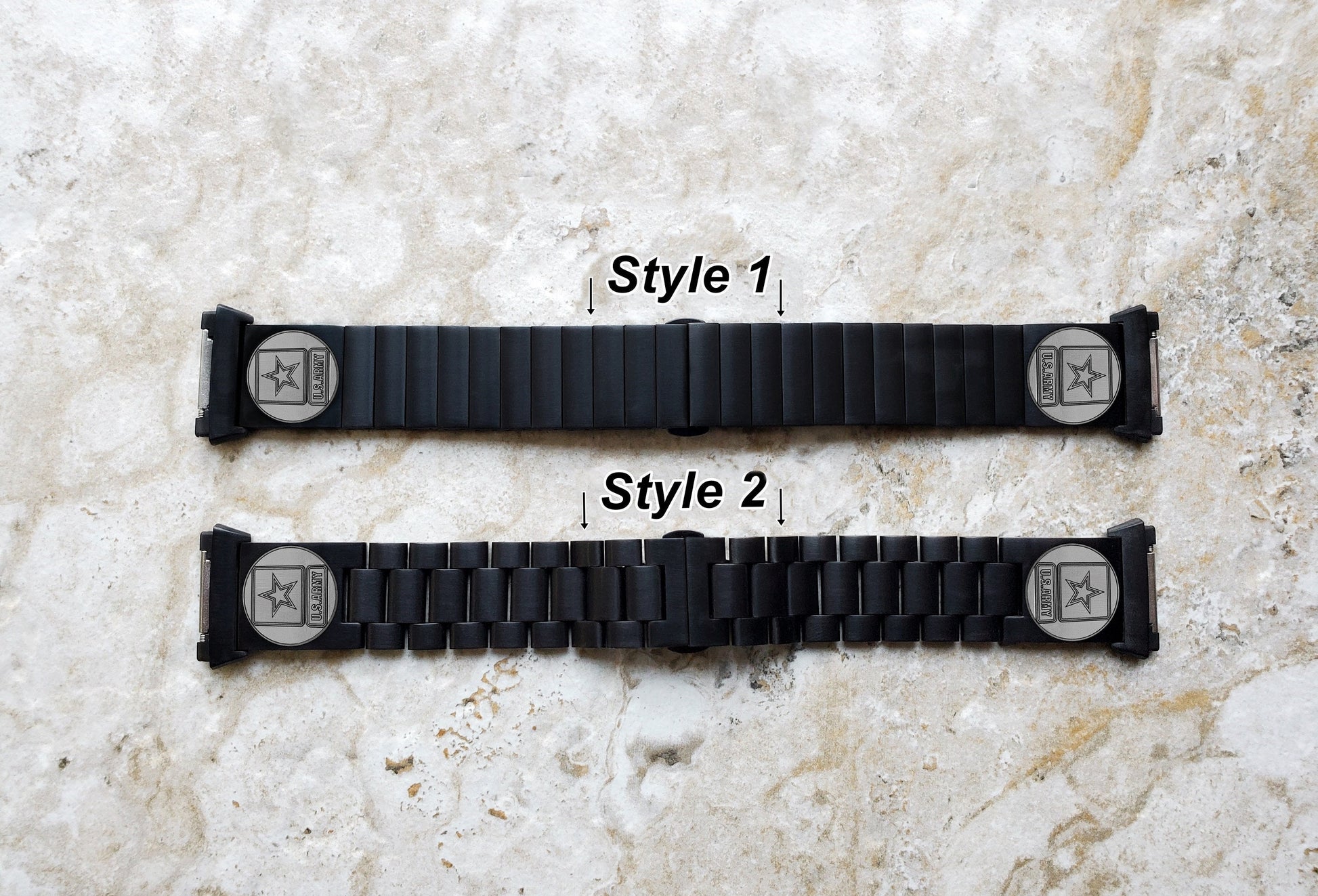 US Army Engraved Watch Band Compatible with Fitbit Ionic Smartwatches Black Color Stainless Steel Bracelet Strap Quick Release Adapters US1